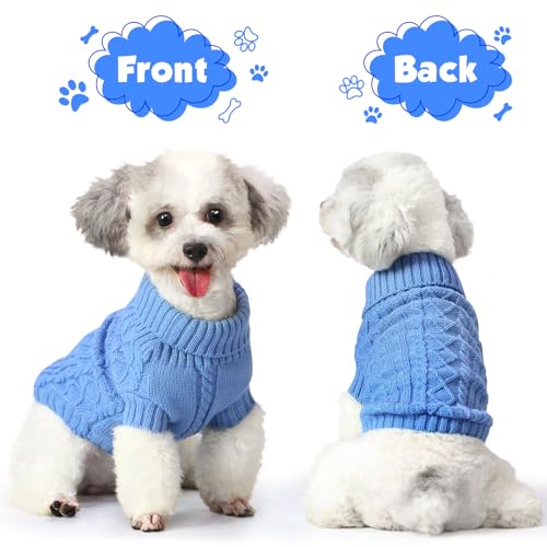 Dog Jumpers, Dog Jumpers Small, Dog Sweater, Puppy Jumpers For Small Dogs, Dog Clothes for Puppy Yorkie Chihuahua Warm Sweater Winter ClothesM Back Length:12"/Blue) - Image 2
