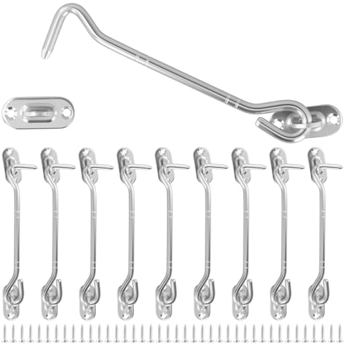 SINJEUN 10 ganci tempesta in acciaio inox con viti, 150 x 33 mm, con occhiello per finestre, porte