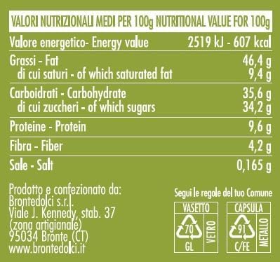 Brontedolci Pistaziencreme süß mit 40% Pistazien aus Sizilien (Ätna) 190 g