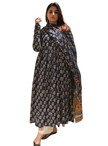 Image of Klosia Women Printed Anarkali Kurta and Pant Set with Dupatta | Printed Kurta Set | Viscose Kurta Set | Women Kurta Set | Summer Suit Set |
