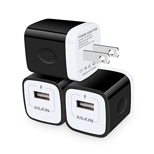Wall Charger Adapter, USB Charging Block, AILKIN 3Pack Single Port USB Wall Plug in Phone Charger Power Adapter Cube Compatible with iPhone 13 12 Pro Mini Max SE 11 XR, Samsung Galaxy S22 S21, Google Wall Charger Adapter, USB Charging Block, AILKIN 3Pack Single Port USB Wall Plug in Phone Charger Power Adapter Cube Compatible with iPhone 13 12 Pro Mini Max SE 11 XR, Samsung Galaxy S22 S21, Google