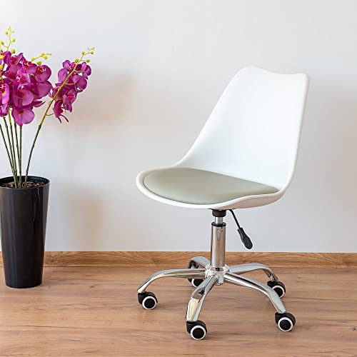 Amazon Brand – Umi Height-Adjustable Modern Revolving Rotary Arm Office Study Desk Chair – Ideal for Spa, Bar, Home – White & Grey Color