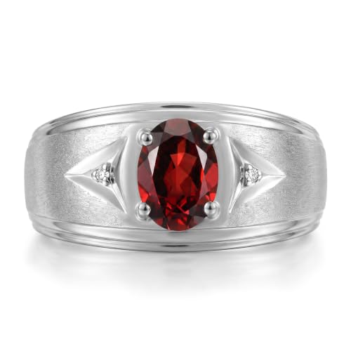 Image of Rylos Men's Rings Classic Design 8X6MM Oval Gemstone & Sparkling Diamond Ring - Color Stone Birthstone Rings for Men, Sterling Silver Rings in Sizes 8-13. Elevate Your Style with Timeless Elegance!