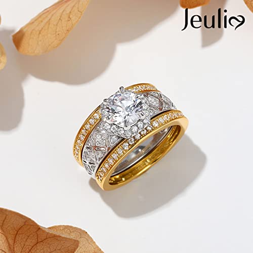 Jeulia Diamond Band Rings Vintage Halo Round Cut Sterling Silver Wedding Ring Set Engagement Anniversary Promise Bridal Sets Ring for Women and Girls With Gift Box3