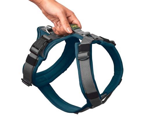 Hunter Hundegeschirr Maldon UP, Farbe: Petrol/grau, weich gepolstert & komfortabel, stark reflektierend durch 3M Scotchlite, 4-Fach verstellbar, mit gepolstertem Griff (ab S-M), Größe: S-M