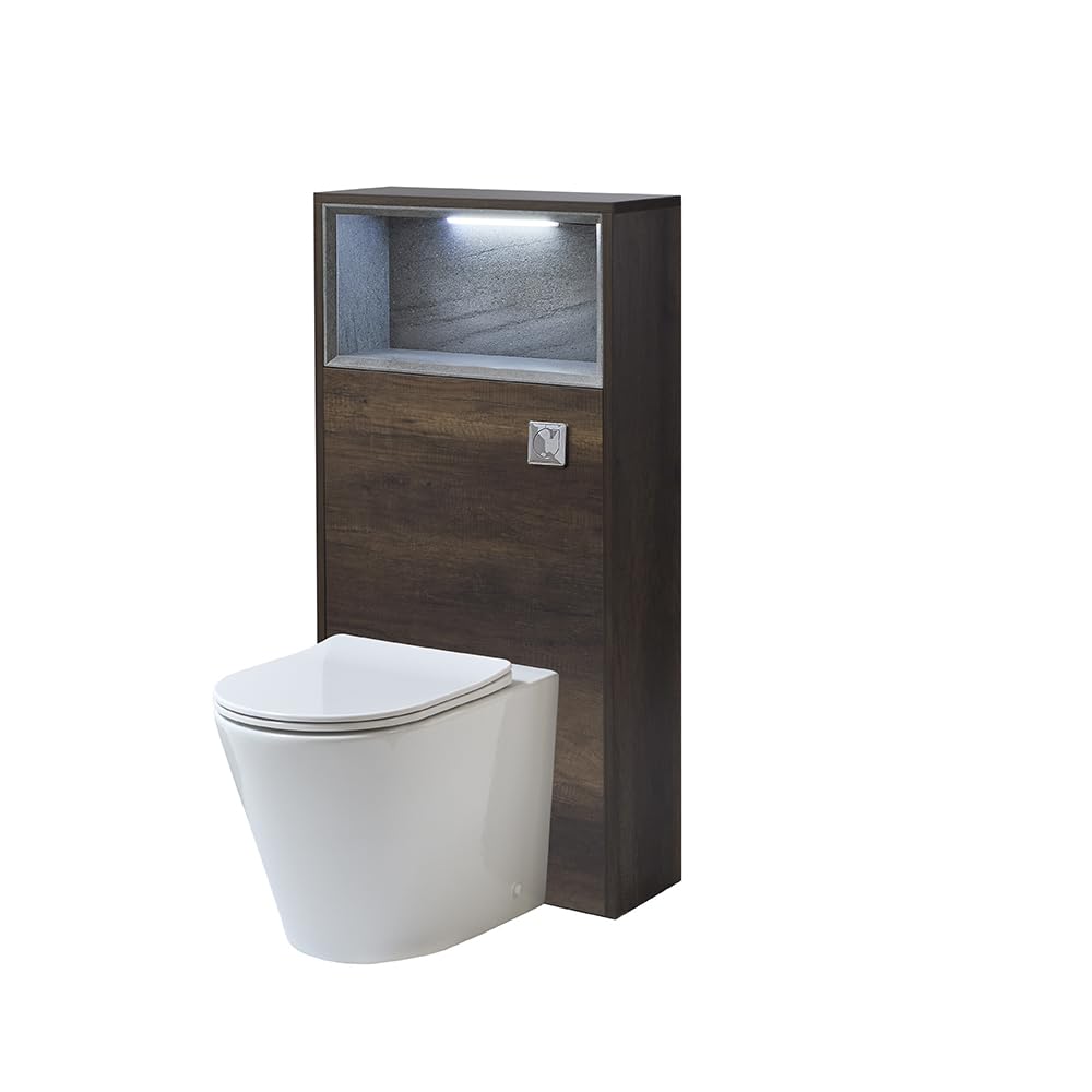 Milano Dark Oak Unit / Chrome Flush 600Mm Dark Oak Wc Unit Led Lit Shelf Toilet