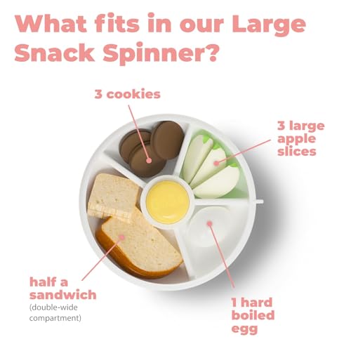 Image of GoBe Kids Large Snack Spinner Slide Bundle with Hand Strap and Sticker Sheet - Reusable Snack Container with 4 Compartment Dispenser and Lid | BPA /PVC Free | Dishwasher Safe | No Spill - Coral Pink