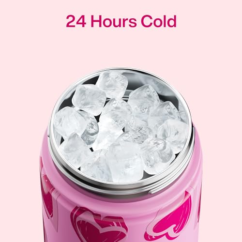 Image of ENCOOL Insulated Water Bottle with Straw Stainless Steel Water Bottle, Leak-Proof, BPA-Free, Keeps Cold for 24 Hours for Sports, Travel, School (26 oz, Sketch Hearts Pink x Pink)