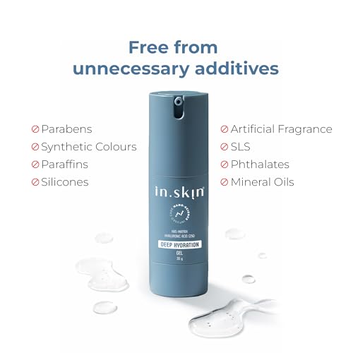 Image of in.skin Deep Hydration Gel with 2% Hyaluronic Acid HA5 Matrix, 4% Saffron Extract & Aloe + Cucumber | Lightweight Hydrating Face Gel for Dry & Dull Skin | Brightening & Soothing Moisturizer (30 g)