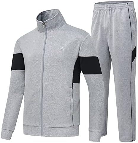 Mens Sweatsuits 2 Piece Track Suits for Men Set Mens Athletic Set Mens Tracksuit 2 Piece Men Sport Jackets Casual SweatSuit Men Grey Large