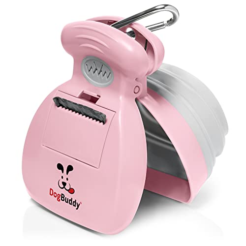 DogBuddy Pooper Scooper Portable Dog Pooper Scooper Poop Scooper for Small and Large Dogs Pooper Scooper with Bag Attachment Leash Clip and Dog Waste Bags Included (Medium Pink)