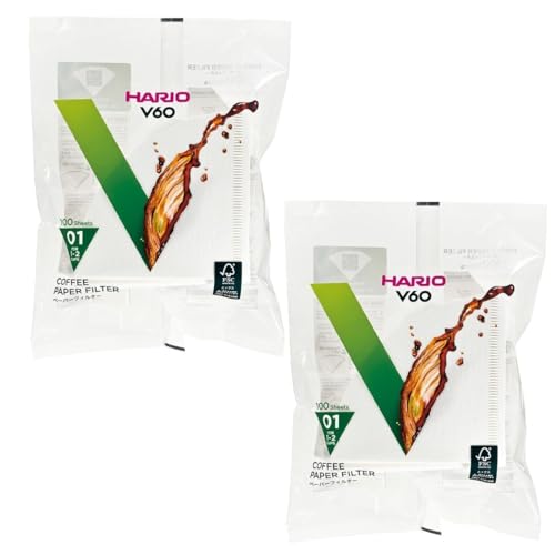 [2pcs Set] Hario V60 Misarashi Coffee Paper Filter (Size 01, 100 Count, White) 200 Total