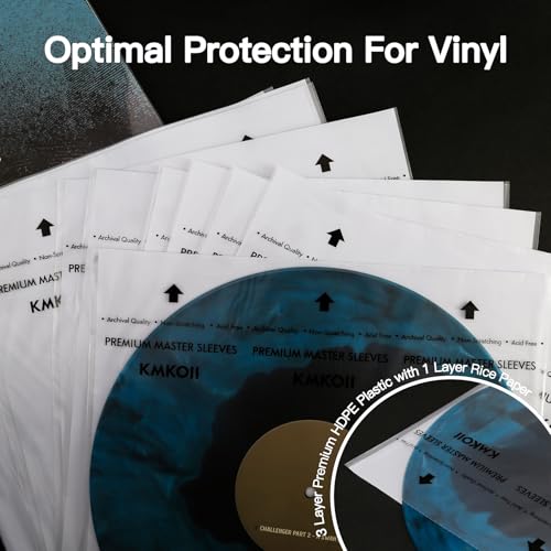 KMKOII 50 x 12 Zoll Premium Antistatisch Schallplatten Innenhüllen Gefüttert |aus 3-Lagige HDPE+Reispapier| Audiophile Schallplatten hüllen Innen Reispapier für LP Vinyl Inner Sleeves Schutzhülle