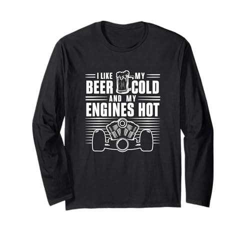 Motores fríos de Cerveza Hot Biker Motocicleta Gearhead Hot Rod Manga Larga