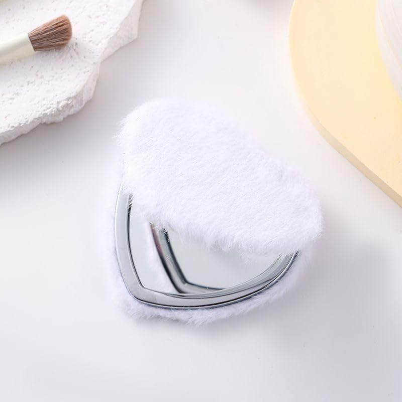 Espelho compacto em formato de coração seebemxx, dupla face, ampliação 2x, branco, 7,37 cm