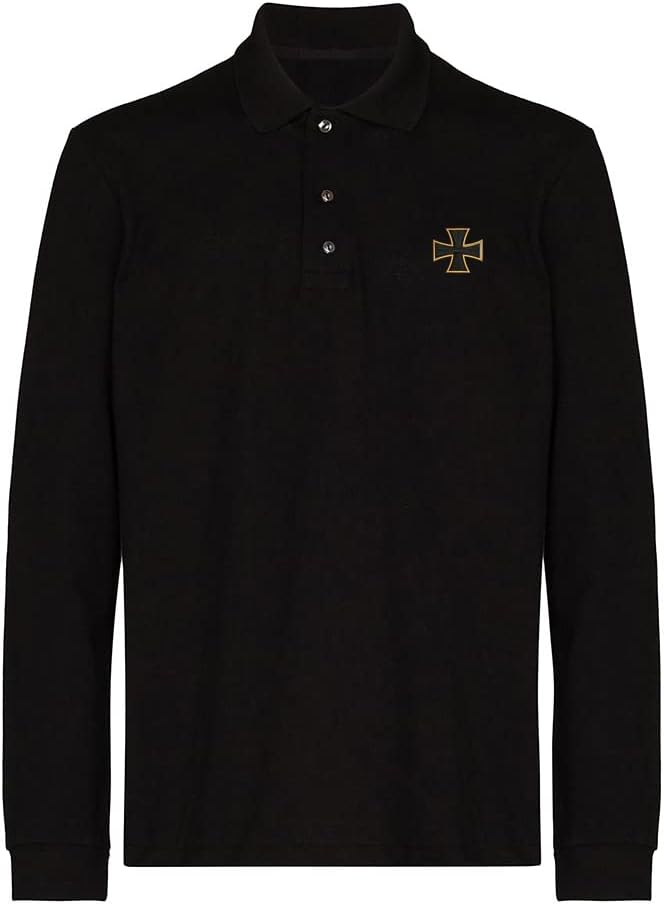 Polo Shirts for Men Cross of Iron Wehrmacht Embroidered Long Sleeve Mens Polo Shirts