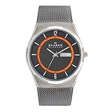 Skagen Watch for Men Melbye Titanium, Three Hand Day-Date Movement, 40 mm Charcoal Titanium Case with a Stainless Steel Mesh Strap, SKW6007