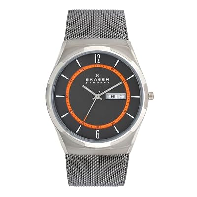 Skagen Orologio Melbye Titanium per uomo, movimento al quarzo a tre lancette con cinturino in acciaio inossidabile o in pelle, 40 mm, Grigio e arancione