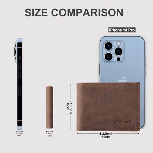 Image of Chelmon Slim Wallet for Men ID Window with RFID Blocking Front Pocket Minimalist Bifold Bussiness Card Holder Gift for Men, CH Coffee