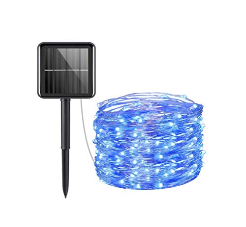 Doyeemei Kupferdraht Solarleuchten Solar Gartenleuchten (200 LED ? 8 Modi, 22M, 8) Solarleuchten im Freien Wasserdicht für Weihnachten, Baum, Garten, Haus, Hochzeit, Weg, Party Blue