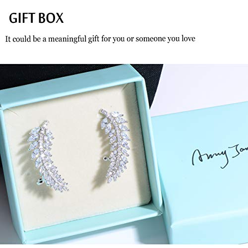 Crawler Pierced Wrap Earrings Cuff - Women's Silver Plated Sterling Sliver Cubic Zirconia Crystal Rhinestone Diamond Cz Cluster Leaf Post Earrings Ear Climber Jackets Hypoallergenic Stud Earring #TOP5
