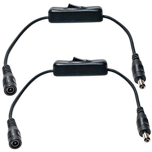 JacobsParts 2-Pack Manual Inline DC Power Switch Extension Cable Male to Female 5.5mm x 2.1mm Barrel for LED Strip Light and Other Low Voltage Applications