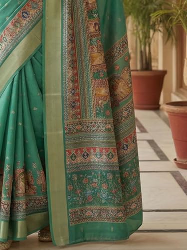 Image of AKHILAM Women's Cotton Silk Floral Printed Saree With Unstitched Blouse Piece (VAISHALI101 SU Parent)
