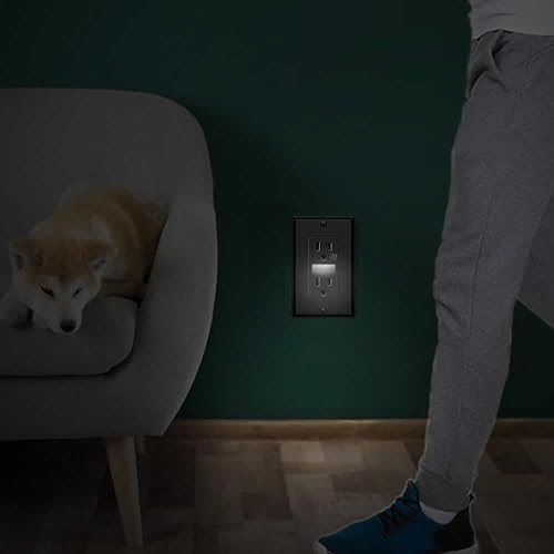 Miniatura 7 de Toma de corriente negra, luz nocturna incorporada, tomas de receptáculo de pared eléctricas, decorador 15A 125V, 2 polos, 3 cables, placa de pared