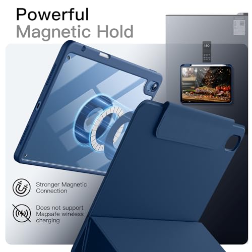 Image of JETech Magnetic Detachable Cover Case for iPad (A16) 11th /10th Generation (2025 /2022) with Pencil Holder, Removable Rotating Clear Cover, Portrait /Landscape Stand with Raised Screen View (Navy)