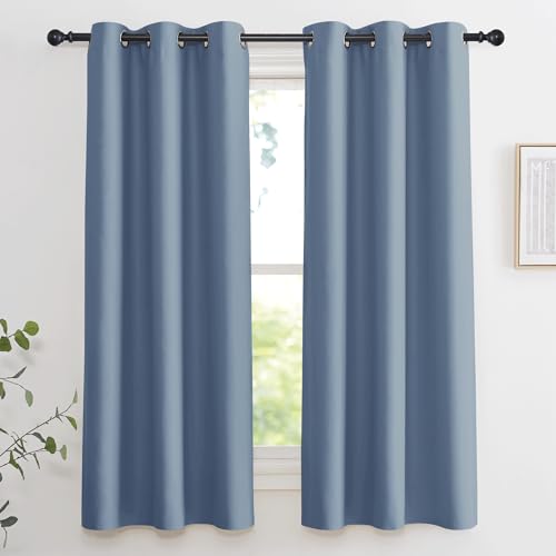 KGORGE Room Darkening Curtain Thermal Insulated Curtain for Bedroom Window Treatment Grommet Curtain Panel Drapes, Energy Efficient for Living Room, Stone Blue, W42'' x L63'' Per Panel, Minor Flaw