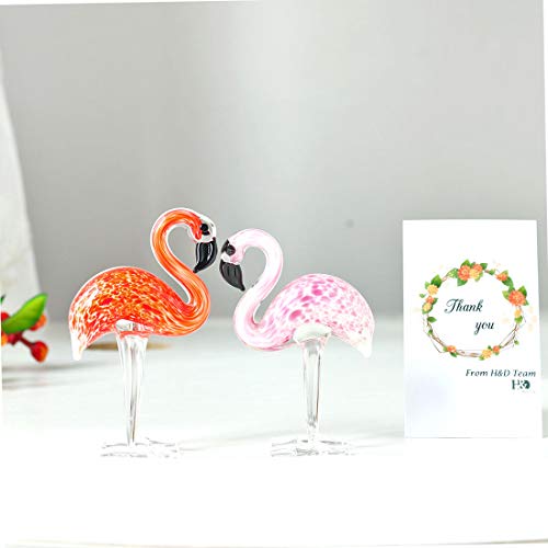 H&D 2 stuks glazen flamingo's ornamenten, mondgeblazen kunstglas, dierenfiguur, huistafeldecoratie - Afbeelding 5