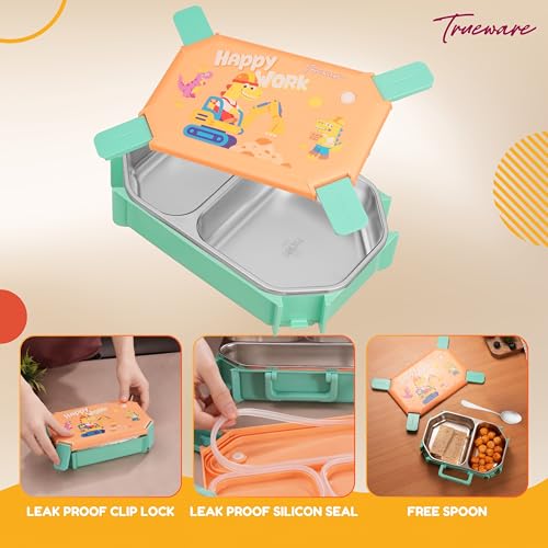 Image of Trueware Blossom 2 304 Stainless Steel PU Insulated Lunch Box with Two Compartment BPA Free, Food Grade Ideal for School, Picnic, Office & Outdoor - 580ml