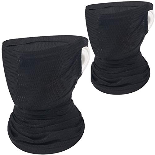 Summer Neck Gaiter Face Scarf Mask Bandana Ear Loops -Dust, UV,Sun Protection Balaclava for Running Biking Fishing Cycling 2 Pieces (2pcs Black (Mesh))