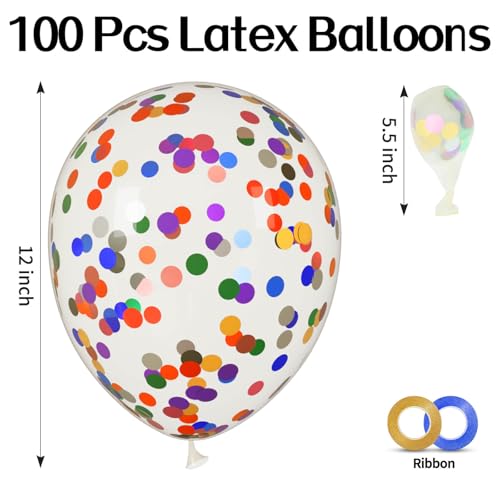 Image of 100pcs Rainbow Multicolor Confetti Balloons 12 inch | Clear Balloons Filled with Colorful Confetti Birthday Wedding Bridal Shower, Graduation Engagement Party