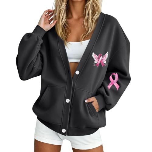 Breast Cancer Awareness Sweatshirt for Women Open Front Oversized Sweater