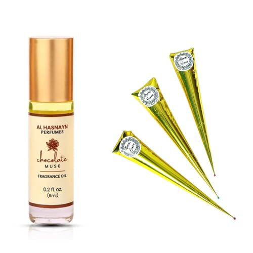 Almas pack de 3 conos de henna con perfume roll on musk chocolate
