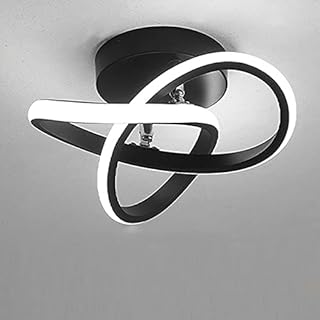 LED Lamp 2 Rings Creative Personality Nordic White Black Ceiling Lighting for Entrance Hallway Lights Ceiling Living Room Cool White Light 22W (Black)