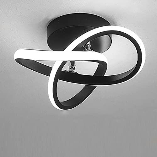 EIDISUNY LED Plafonnier Moderne 2 Anneaux Créatif Mode Personnalité Noir Blanc Plafonnier D'allée pour Cuisine Couloir Salon Salle à Manger Chambre Blanc Froid 22W (Black)
