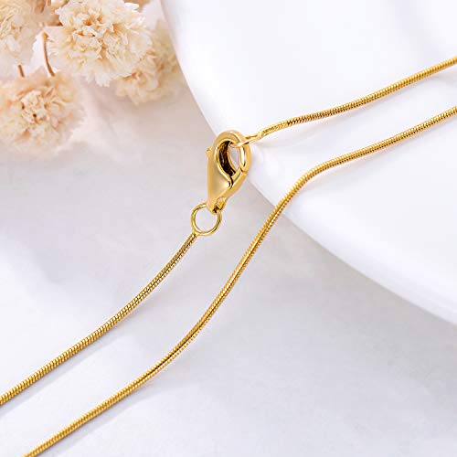 18K Yellow Gold 0.7mm, 1mm Round Snake Chain Herringbone Chain Necklace for Women, Gold Round Snake Bone Chain Necklace, Durable Strong Solid 18K Gold Chain, 14inch-36inch2