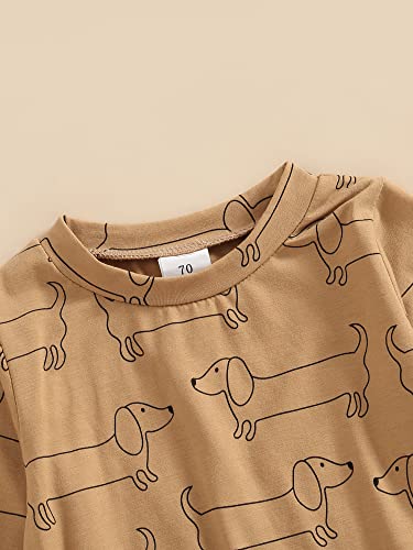 Focusnorm Infant Baby Boys Fall Clothes Set Dachshund Print Pullover Sweatshirt Top Pants 2Pcs Dogs Outfits Tracksuit (Yellow, 3-6 Months) #TOP1