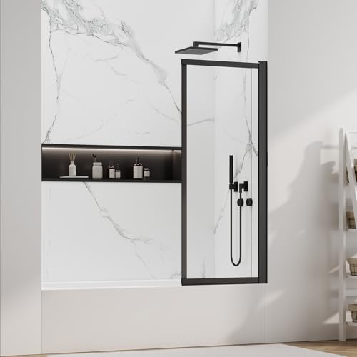 Image of 40 inch W x 59 inch H Pivot Tub Shower Door, 3 /16 inch(5mm) Glass, Matte Black