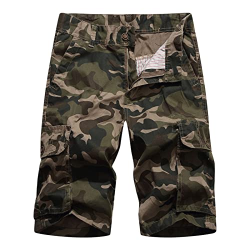 Maiyifu-GJ Men Camo Cotton Cargo Shorts Camouflage Outdoor Multi Pockets Short Relaxed Fit Lightweight Military Short Pants (ArmyGreen 1,32)