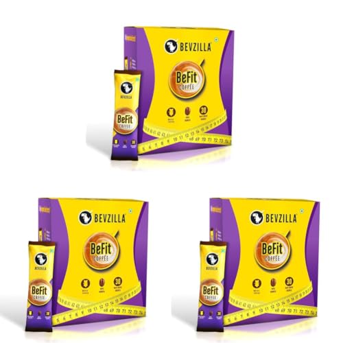 Image of Bevzilla 30 Instant BeFit Coffee Powder Sachets |Arabica with Fenugreek Extract (30 x 5g Pouches)| Smooth, Bold Flavour | Supports a Healthier Lifestyle |Enjoy Hot & Cold (Pack of 3)