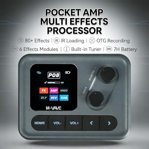 M-VAVE Pocket AMP Multi Effects Guitar Pedal for Electric Guitar & Bass, 80 Presets, ANN Amp Modeling, IR Loader, USB Audio Interface & OTG Recording, Bluetooth App Control, Portable Guitar Processor