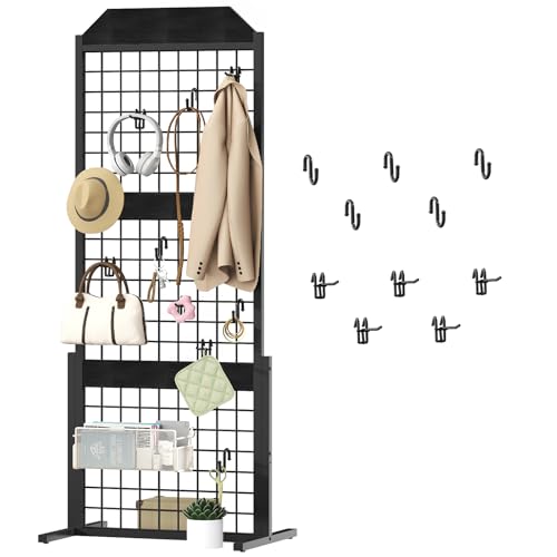 Image of HOOBRO Grid wall Panel units 5.6' x 1.7' Ft Grid Display Rack, Black
