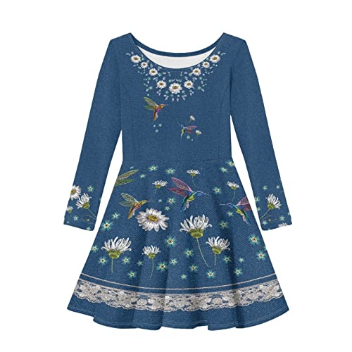 Girls Long Sleeve Twirly Dress Graphic Print Kids Fashion Swing Skater Dress for 4-16 Years Old
