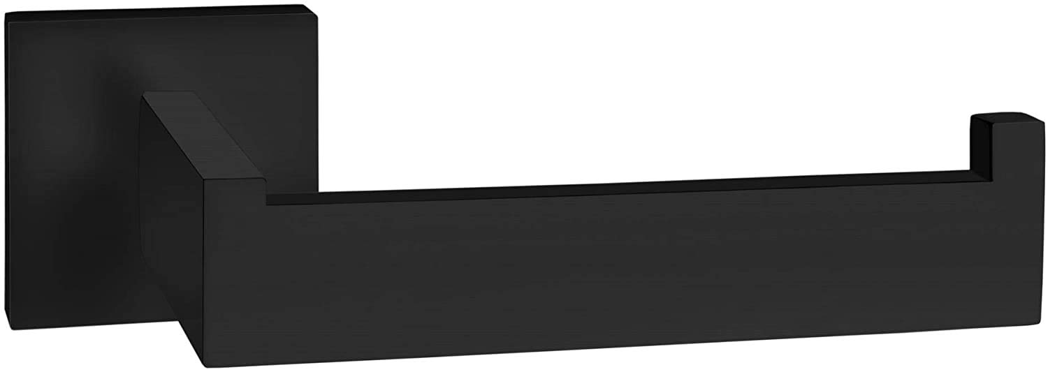 YUET Black Toilet Roll Holder - Stainless Steel Tissue Hanger for Bathroom and Kitchen Accessory - Wall Mounted with Screws - Square 304 Stainless Steel (Matte Black)