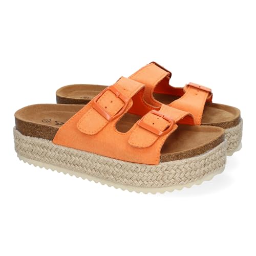 shoes&blues.es 90697 Sandalia de Plataforma para Mujer, Comodas y Elegantes, Forradas de Yute, con Planta Anatomica, y Cierre de Hebillas, Ideales para Primavera Verano Naranja Talla 37