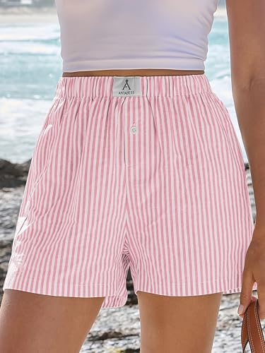 Image of ANRABESS Boxer Shorts for Women Gingham Pajama 2026 Summer Casual Lounge Sleep Plaid Shorts Y2K Beach Bottoms
