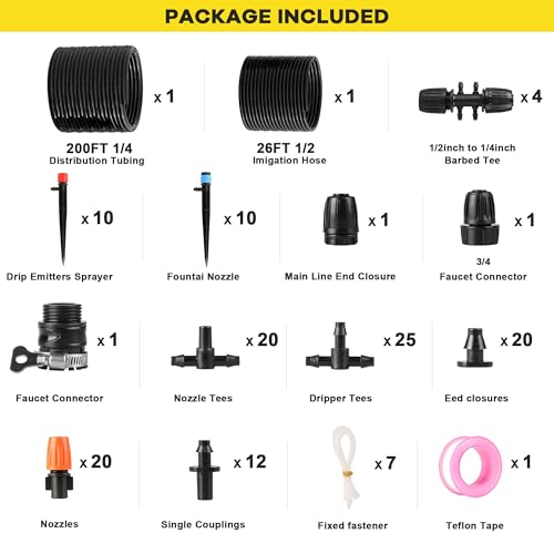 drip irrigation system kit for garden greenhouse amp patio  226ft garden watering system with 14 amp 12 tubing adjustable nozzles barbed fittings amp emitters  perfect for home small farms